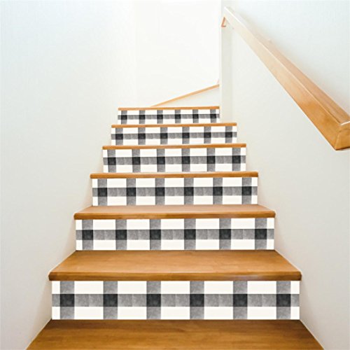 Stair Decals, Staircase Stair Riser Floor Sticker Plaid DIY Tile Decals Home Decor Staircase Decal Stair Mural Decals 6Pcs