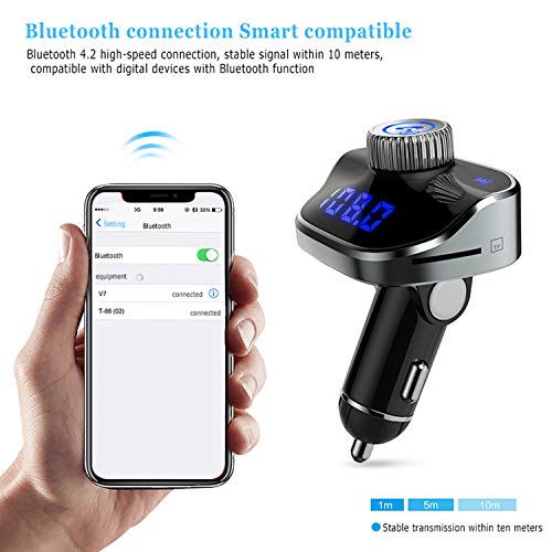 TCPF Bluetooth am FM Transmitter Receiver for Cell Phone, Wireless Aux Car Mp3 Player, Universal car Charging Adapter with Dual USB,Hands Free Calling for All Smartphones