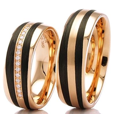 Fischer 14ct apricot gold and black carbon wedding ring Carbon Wedding Rings Uk - Wedding Rings Sets Ideas