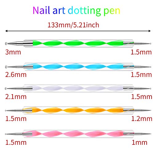 23 Pieces Nail Art Pens Kit Nail Art Painting Polish Design Tools Set, Includes 15 Pieces Nail Gel Brushes, 5 Pieces Nail Dotting Pens, 3 Pieces Drawing Pens