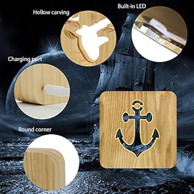 LECO TECH Sailing Boat Anchor Wooden Carving Night Light Warm White LED Bedside Table Lamp for Home Room Party Decoration, Creative Nautical Gifts for Men Women Friends Ocean Lovers 51%2BIsl8yMOL