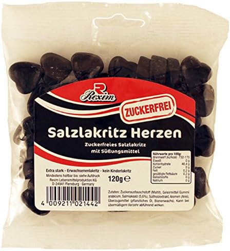 Rexim Salt Liquorice Hearts Sugar Free Candies, 120 g