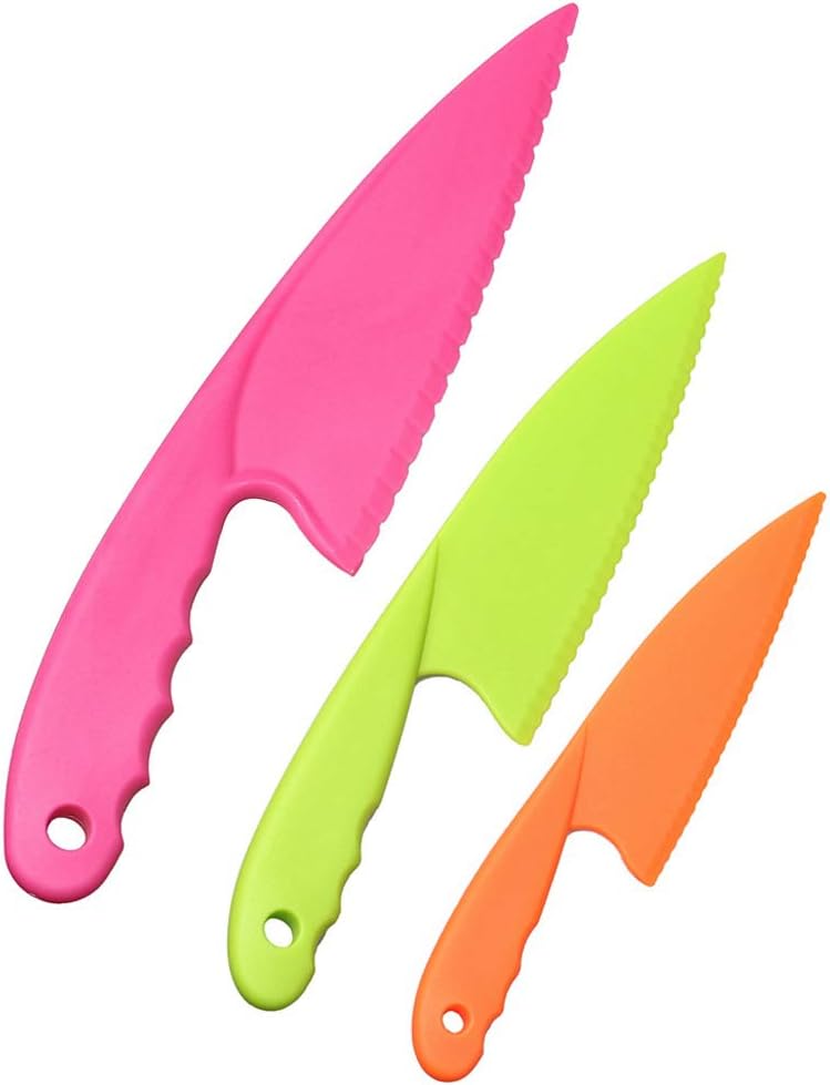 pengxiaomei Kuou 3Pcs Plastic Kitchen Knife Set, Nylon Kitchen Knives