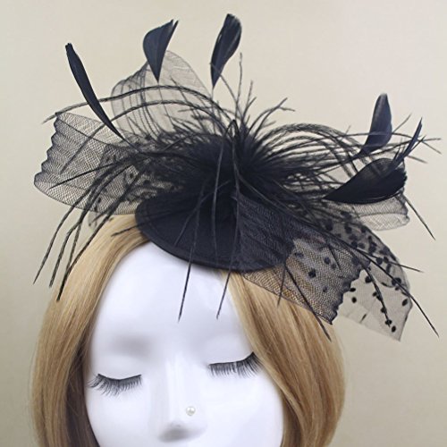 Tinksky Retro Style Bird Cage Mesh Bridal Face Veil Feather Fascinator Hair Clip Wedding Valentine's Day Hair Accessory