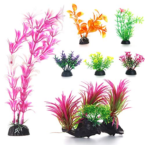 Uzifa Aquarium Decorations 20 Pack Lifelike Plastic Decor Fish Tank Plants, Small to Large (20 Pack)