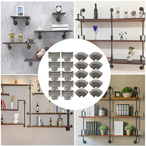HighFree 10 Pack Iron Cast Pipe Fittings 1/2 inch Pipe Tee and Elbow Pipe Threaded Pipe Nipples Iron Industrial Piping Fittings for DIY Pipe Furniture