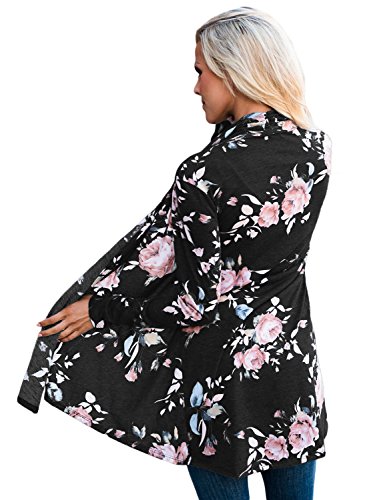Poptem Womens Floral Long Sleeve Kimono Cardigan Boho Tops Casual Cover up Blouse Shirts - Thumbnail 2