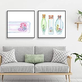 Floating Framed Canvas Wall Art for Living Room, Bedroom Green Plant Cactus Canvas Prints for Home Decoration Ready to Hang - 16"x16"x2 Panels