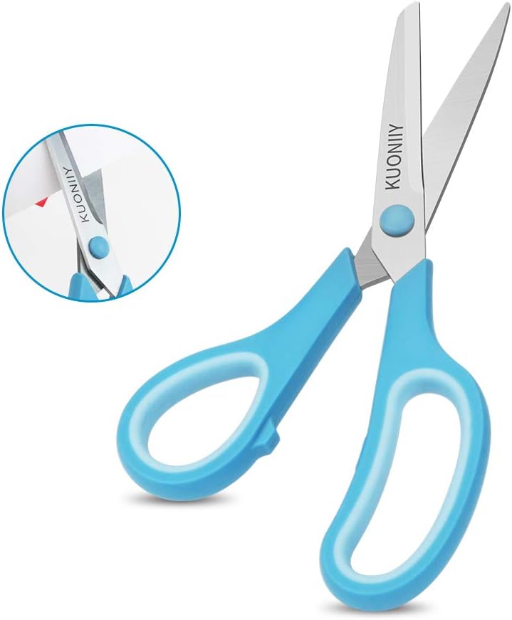 KUONIIY Scissors 8 Inch Soft Comfort-Grip Handles Sharp Blades, Set of 3, Red, Green, Blue, 3 pack - Image 5