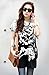 Women Short Batwing Sleeve Flower Print Loose Tunic Shirt White Medium