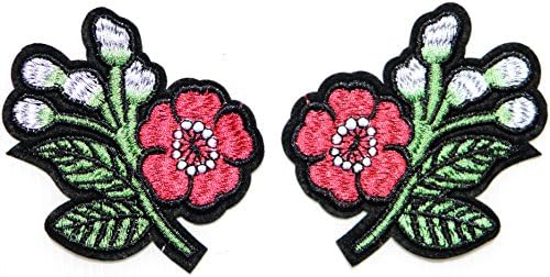 3.5" Pair Cherry Blossom Paeonia Suffruticosa Flower Vintage Sign Patch Sew Iron on Embroidered Applique Sexy Lady Women T-shirt Jean Jacket Pants Decoration DIY Costume Accessories (pair)