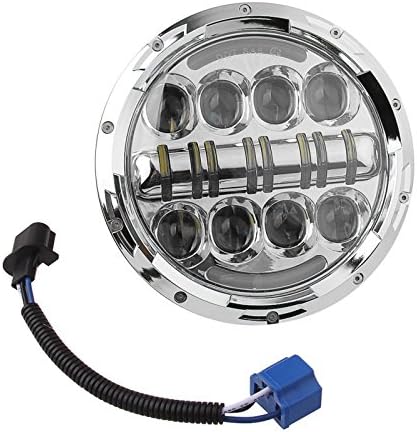 Qauick 7" 80W Motorcycle LED Headlight Angle Eyes with Amber Signal Halo DRL Halo for Harley-Davidson Motorcycles Daymaker Jeep Wrangler JK LJ CJ (Chrome)