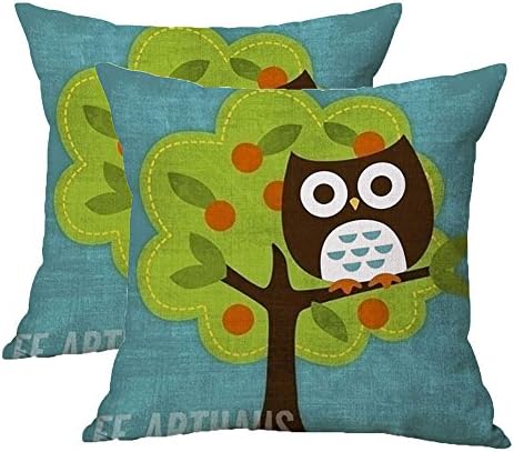 Set of 2 Jahosin Throw Pillow Covers 18 X 18 Inches ,Decorative Cute Cartoon Owl Cushion Case (Cartoon Owl)