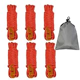 Reflective Nylon Rope, OBKJJ Tent Guyline Rope, with Ultra-light Aluminum Alloy Ceiling Rope Adjuster, Suitable for Camping Hiking Backpacks - Essential Camping Accessories, 6 Pieces 4MM 13 FT(Red)