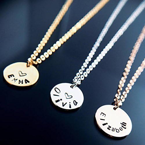 valentine's day Name Necklace Hand stamped Cute Name Necklace / 16k Gold White Gold Rose Gold Plated/Ink Filled disc Charm/Christmas Bridesmaids gifts