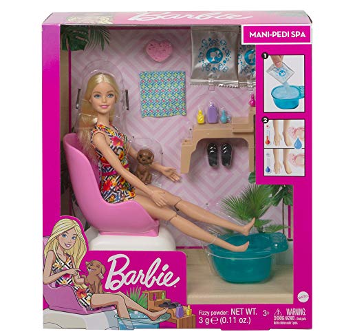 Barbie GHN07 - Mani- Pediküre Spielset mit Puppe (blond), Hündchen, Fußbad und Zubehör, 2 Päckchen Brausepulver für Schaumbad, Farbwechseleffekt auf den Fingernägeln, Geschenk für Kinder ab 3 Jahren – Bild 8