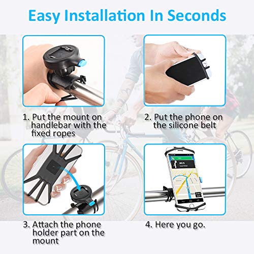 Bike Phone Mount, Pobon One Key Attach/Detach 360° Rotate Bicycle Rack Phone Holder & Motorcycle Handlebar Cradle for iPhone Xs Max/XS/XR/X/8/7/6 Plus, Samsung Galaxy S9/S8 Plus Note 8/9, 4.7"-6.5"