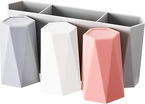 Amazon 歯ブラシスタンド 吸盤 コップ3個付き 歯ブラシホルダー 壁掛け 防塵衛生 家族用 洗面所 収納 グレーホワイトピンク 歯ブラシスタンド ホーム キッチン オンライン通販