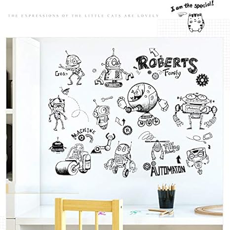 Amazon Ysyysh クリエイティブかわいいロボット落書きパターンpvcの自己接着壁のステッカー 子供の寝室の壁のステッカーの部屋の玄関装飾的な絵画の背景の壁を生活のために 壁ステッカー壁画 ウォールステッカー オンライン通販