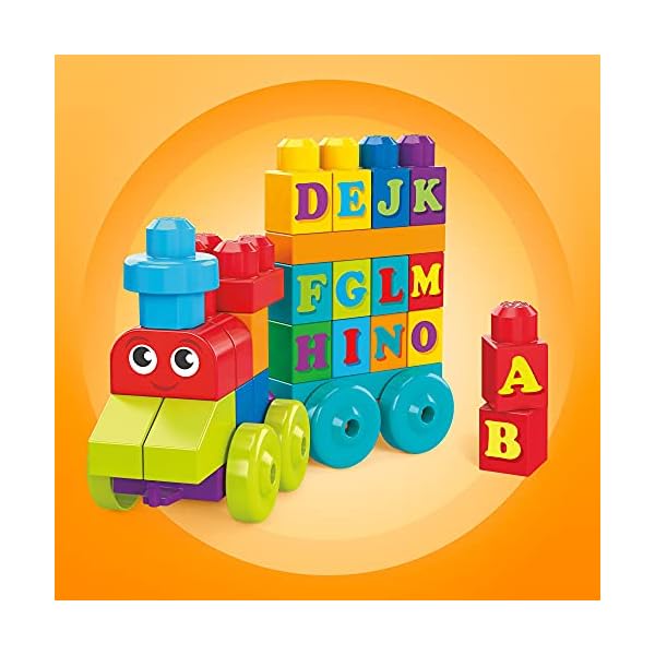Mega-Bloks-DXH35-Building-Basics-ABC-Learning-Train MEGA BLOKS Fisher Price Building Toy ABC Blocks, ABC Learning Train Learning Toy for Toddlers 1-3