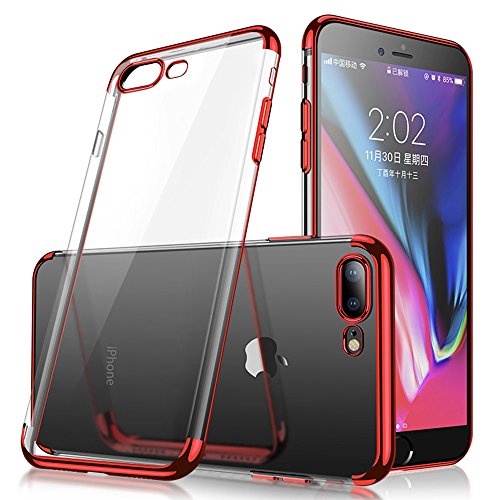 iPhone 7 Plus/8 Plus Case, ACMBO Ultra-thin Soft Clear TPU Electroplating Shining Anti-fingerprint Anti-Scratches Protective bumper Cover Cases For apple iPhone 8 Plus/7 Plus 5.5 inch,Red