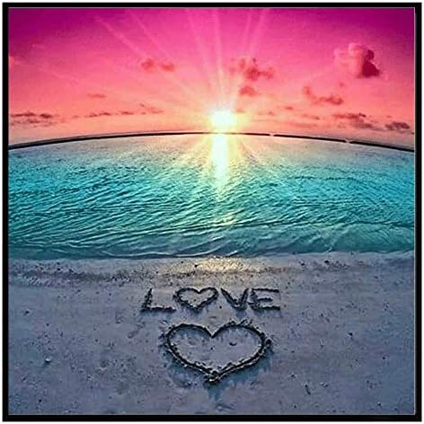 YOMIA Oil Paint by Number Kit Diamond Painting Full Drill Mosaics 5D DIY Crystal Beach Painting Arts Craft Cross Stitch Embroidery Pictures for Sunset Heart Love