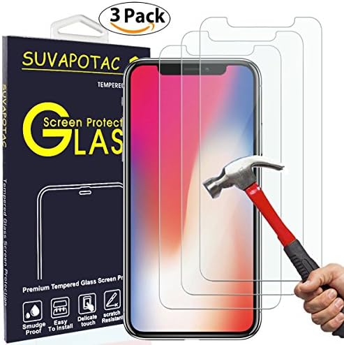 iPhone X Screen Protector, SUVAPOTAC [3-PACK ] [Tempered Glass] , Case Friendly,Easy Application,Bubble Free,Anti-Scratch Screen Protector for iPhone X