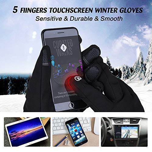 Waterproof Ski Snow Gloves Full Finger Outdoor Sports Gloves Snowboarding Running (Black, X-Large) - Thumbnail 4