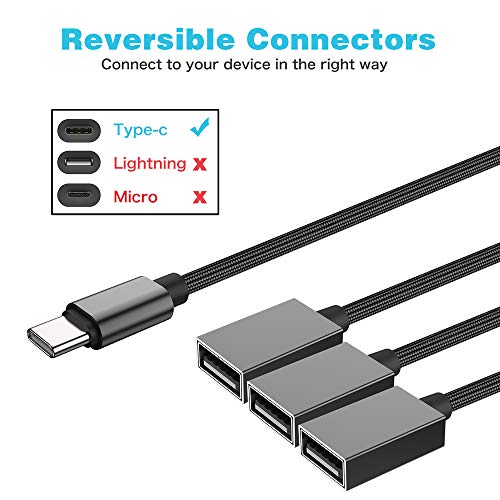 USB Type C to USB 2.0 Splitter,KUXIYAN USB C Male to 3 USB 2.0 Female 3-Port High Speed Hub Adapter Compatible with MacBook Air, MacBook Pro, Google Pixel, Galaxy S8/S9/S10,Note 8/9 More USB-C Devices
