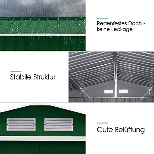GOPLUS Metall Gerätehaus 213 x 127 x 185 cm, Gartenhaus mit Schiebetür & Fundament & Fenster, Geräteschuppen für Geräte & Werkzeuge, 2,37 m²/4,39 m³ (Grün) – Bild 4