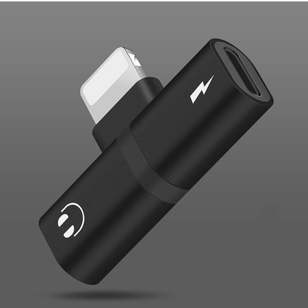 2 in 1 Dual Ports Splitter Adapter, AukCherie Headphone Jack Adapter for Headphone Audio & Charge Adapter for iPhone 7/7 plus/8/8 Plus/X(Black)