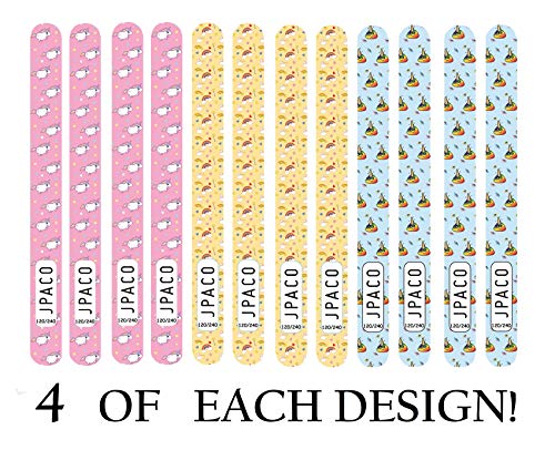 JPACO 12 PCS Professional Unicorn Nail Files 120 240 Grit Double Sided Washable Manicure