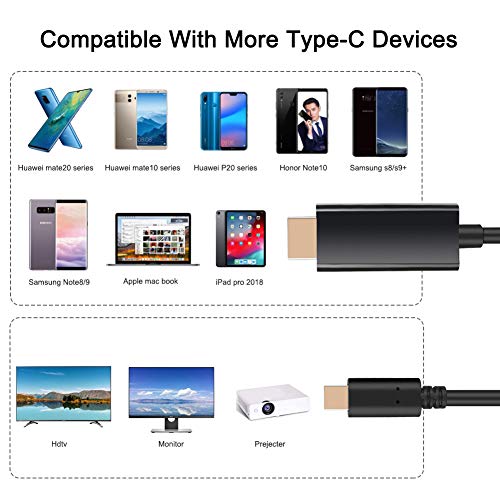 Vivk USB C to HDMI Cable, 6 Feet Type C [Thunderbolt 3 Compatible] to HDMI 4K Cable, Compatible MacBook Pro/MacBook iMac 2017/Chromebook Pixel/Yoga 910/ Dell XPS 13, Samsung S8/S9,1.8 m,Black - Thumbnail 2