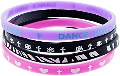 Kerusso Cherished Girl Inspirational Skinny Silicone Bracelets - Set of 4 Assorted (Pink & Black)
