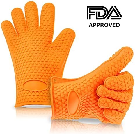 FDA approved 11 Inches Heat Resistant Slicone Grill Gloves (Orange)