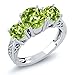 Gem Stone King 2.35 Cttw Round Green Peridot 3-Stone Ring In 925 Sterling Silver | 3 Stone Wedding Engagement Anniversary Promise Ring For Women | Available In Size 5, 6, 7, 8, 9