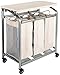 Seville Classics Mobile Laundry Hamper Sorter Cart, 3-Bag with Folding Table, Champagne