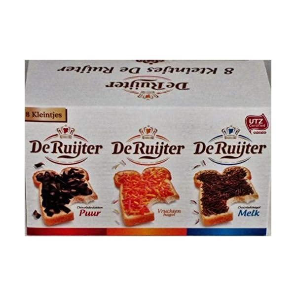 De Ruijter 8 Kleintjes Mini Box's (De Ruyter Hagelsag (sprinkels)Melk & Puur, Vlokken Melk & Puur en Vruchtenhagel) 1 box with 8 small Assortment by De Ruijter
