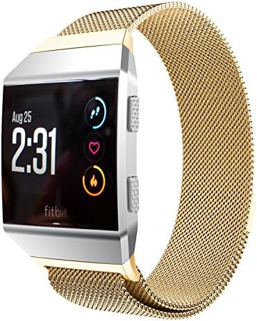 Fitbit Ionic Bands Large Small,Amawell Fully Magnetic Closure Clasp Mesh Loop Milanese Stainlesss Steel Metal Ionic Watch Band Accesories for Fitbit Ionic Smartwatch (Gold, Small 5.5" - 6.7")