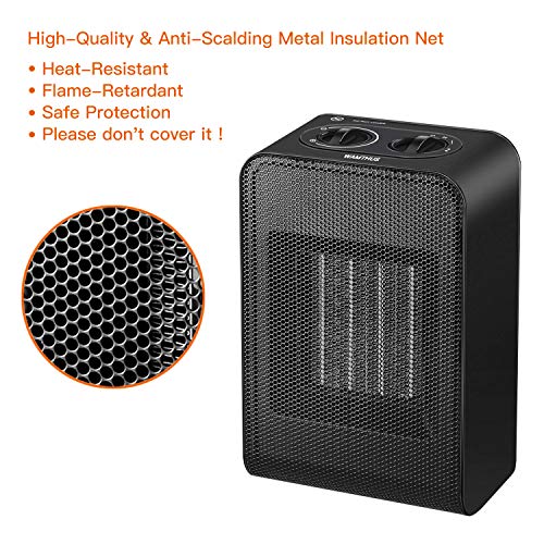 Space Heater, Portable Small Electric Ceramic Space Heater with Adjustable Thermostat 750W/1500W Fast Heat Up for Desk Room Office/Tip-Over & Overheat Protection/ETL Certified