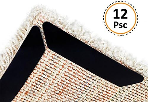 DIYGrip Rug Grippers – 12 pcs Black Anti Curling Rug Gripper. Keeps Your Rug Perfectly Flat, Just Peel &amp; Stick. Removable And Reuseable. Ideal For Hardwood And Tile Floors