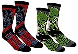 Star Wars Mens Casual Crew Socks 2 Pair Pack Darth Vader Yoda Charcoal/Black