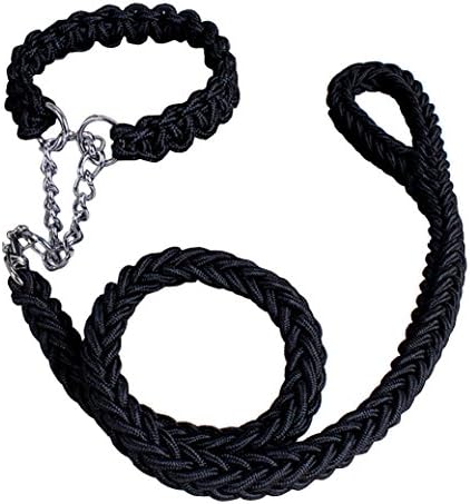 AooToo Pet Adjustable Nylon Dog Rope Slip Training Walking Leash And Pet Collar And Traction Rope Solid Hardware Best for Medium Or Large Dogs(Black, L)