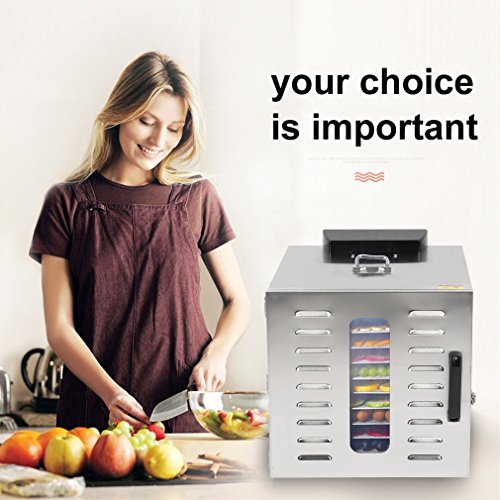 Homgrace Kitchen Commercial Food Dehydrator, Stainless Steel 10 Trays Food Dehydrator Nut Durable Fruit Sausage Jerky Dryer with digital Timer for Beef Jerky, Dried Fruits, Vegetables & Nuts (silver)