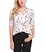 Lomon Blouses Shirts For Women Chiffon Long Sleeve Casual V Neck Floral Print Tops, White, Large