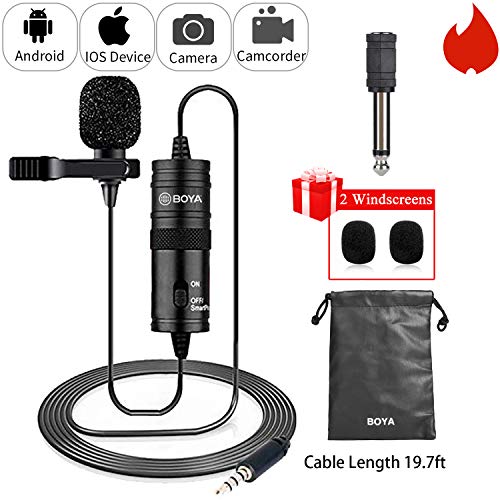 236 Inch/6m BOYA BY-M1 Omnidirectional Lavalier Condenser Recording Microphone for Canon Nikon Sony DSLR Camera IOS Android Smartphone iPhone 8 8 plus 7 7 plus 6 6s Plus Camcorder Audio Recorder Youtube Podcast Interview Video