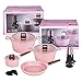 Ceramic Cookware Sets Dishwasher Safe Scratch Resistant PFOA Free Nonstick Induction Kitchen Aluminum Cookware Set with Cooking Utensil Pack -16 Pink