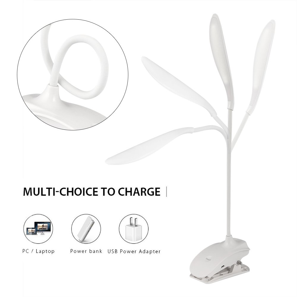 Lámpara de Escritorio LED con Pinza, LED Lámpara USB Etmury Pinza Plegable Regulable y Táctil Luz de Mesa, Lámpara de Escritorio Luz LED Regulable - Blanco [Clase de eficiencia energética A++]