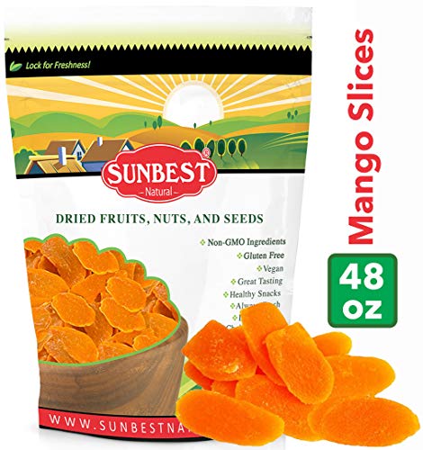 SUNBEST Dried Mango Slices 3 lbs in Resealable Bag, Kosher Certified