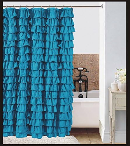 spring Home Waterfall Ruffled Fabric Shower Curtain (Dark Blue)